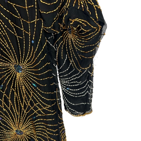 Vintage 1970s Halston III Iconic Fireworks Beaded Silk Chiffon Midi Dress S - Picture 3 of 8